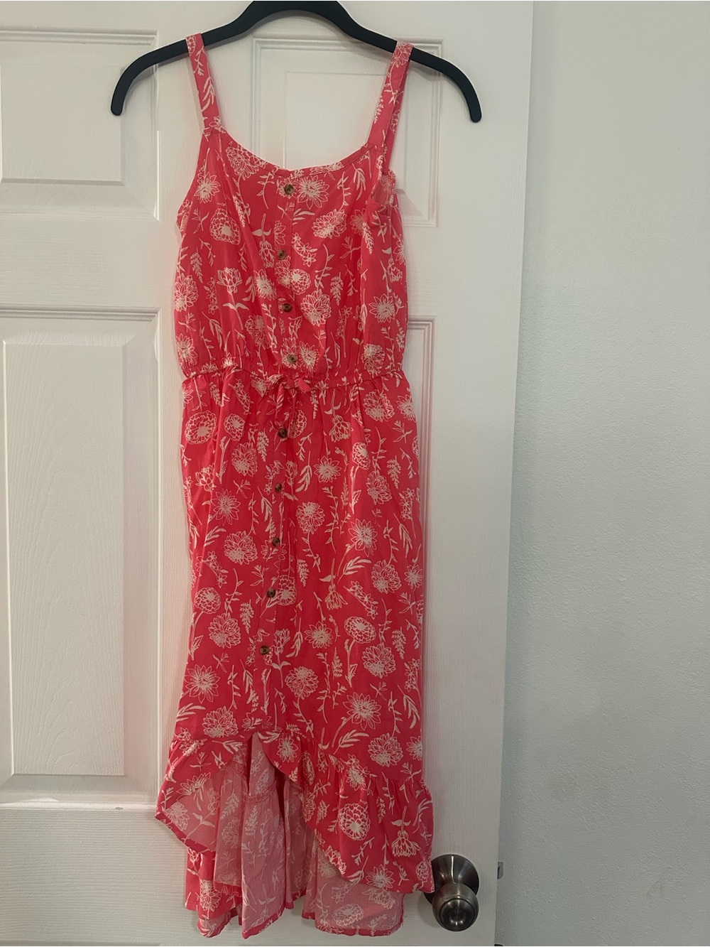 SO Coral-Pink Floral Button-Front Sundress